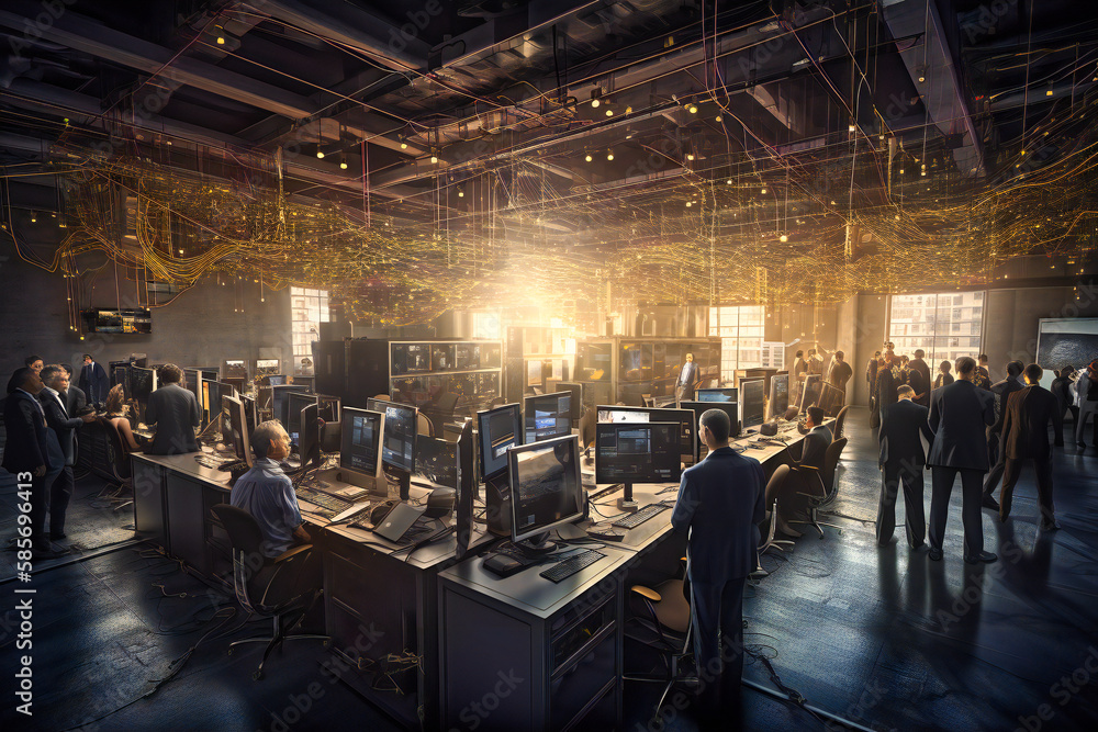 Poster harness the power of internet world in the hands of a businessman, enabling efficient network techno
