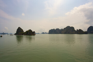 Islands in Halong Bay which is the world natural heritage  located close to Hanoi, Vietnam