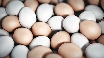 Stack of brown and white fresh farm eggs. 3D illustration
