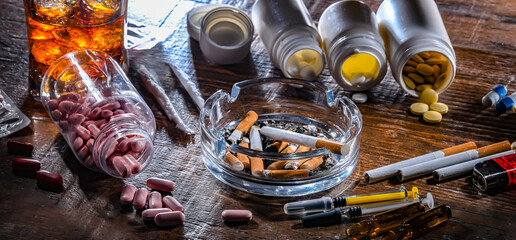 Addictive substances, including alcohol, cigarettes and drugs