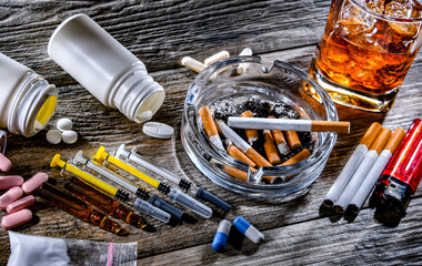 Addictive substances, including alcohol, cigarettes and drugs