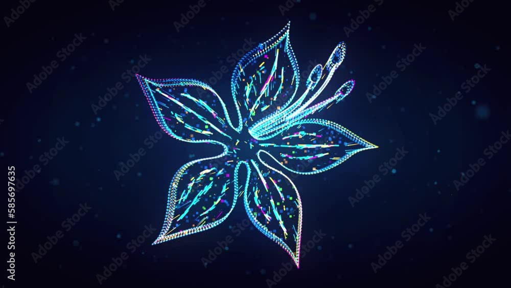 Poster blue sweet colorful shiny artistic flower shapes 3d lines effect with square dots particles motion r