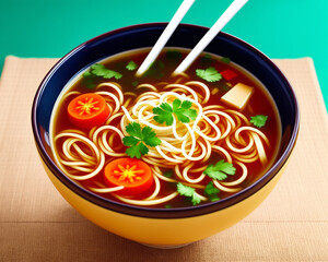 Asian noodle soup created with Generative AI technology