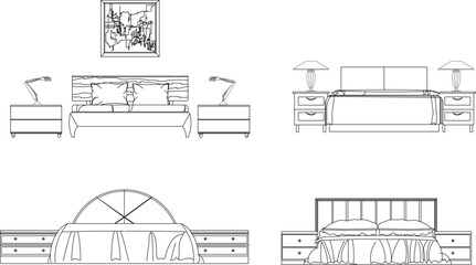 Vector sketch illustration of vintage modern classic magnificent bed