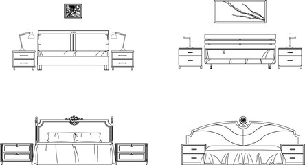 Vector sketch illustration of vintage modern classic magnificent bed