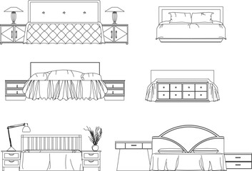 Vector sketch illustration of vintage modern classic magnificent bed