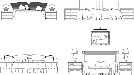 Vector sketch illustration of vintage modern classic magnificent bed