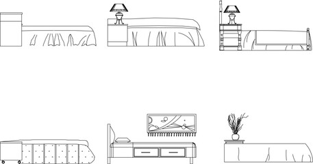 Vector sketch illustration of vintage modern classic magnificent bed