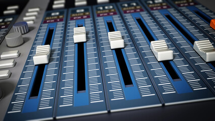 Professional digital studio equalizer with slider buttons. 3D illustration