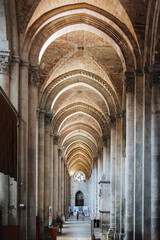 Aisle of the Saint Maurice cathedral in Vienne (Isere, France), with beautiful colonnade and romanesque capitals