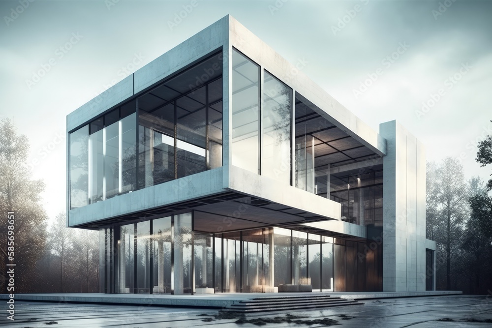 Wall mural modern skyscraper with a glass façade and numerous windows. generative ai