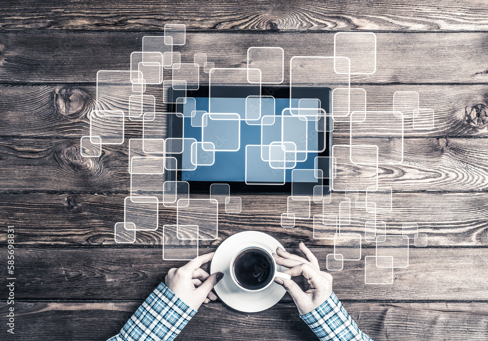 Poster concept of social communication and networking with media user interface