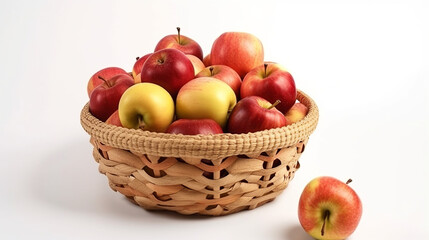 Naklejka na ściany i meble Isolated Red Apples In Basket. Generative Ai