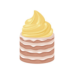 Cake. Sweet cake with vanilla cream. A piece of sponge cake. Sweet dessert , vector illustration isolated on a white background