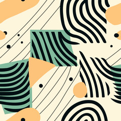 Pattern with various lines and shapes. Hand drawn abstract background.