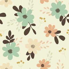 Flowers bloom seamless pattern. Vintage floral background. Spring flowers.
