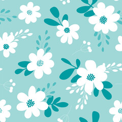 Floral pattern with small white flowers and leaves - 585700053