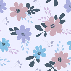 Fototapeta premium Elegant floral pattern with hand draw flowers. Floral seamless background for fashion prints. Vintage print.