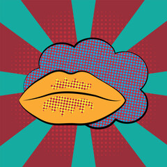 Lips with a background in the style of pop art