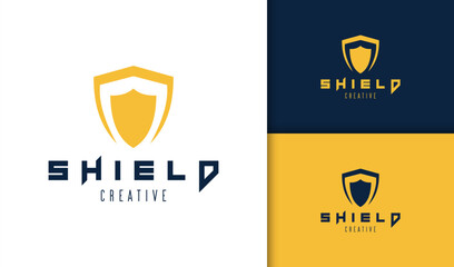 Blue and orange shield logo collection with text
