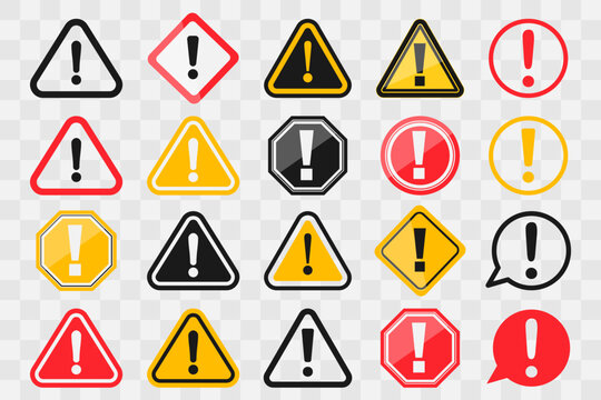 Exclamation point danger sign collection. Set of attention sign