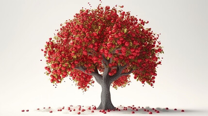 Isolated Red Apple Tree On White Background, Generative Ai