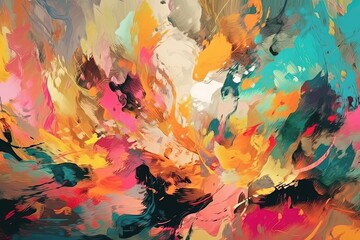 an abstract painting with vibrant colors on a blank canvas. Generative AI