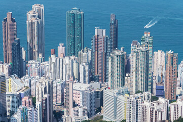 Naklejka premium Aerial view of downtown district of Hong Kong city