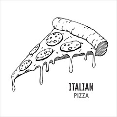 Vector Itatian pizza hand drawn. Sketch illustration.