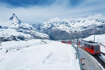 Fototapeta na wymiar Mountain Matterhorn and train in Gornergrat, Zermatt, Switzerland