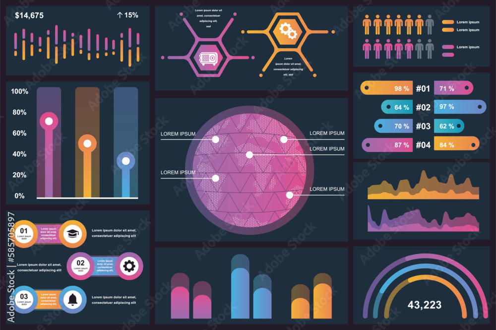 Poster set of infographic elements data visualization vector design template. can be used for steps, option