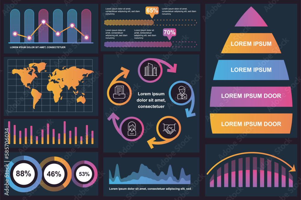 Aufkleber set of infographic elements data visualization vector design template. can be used for steps, option