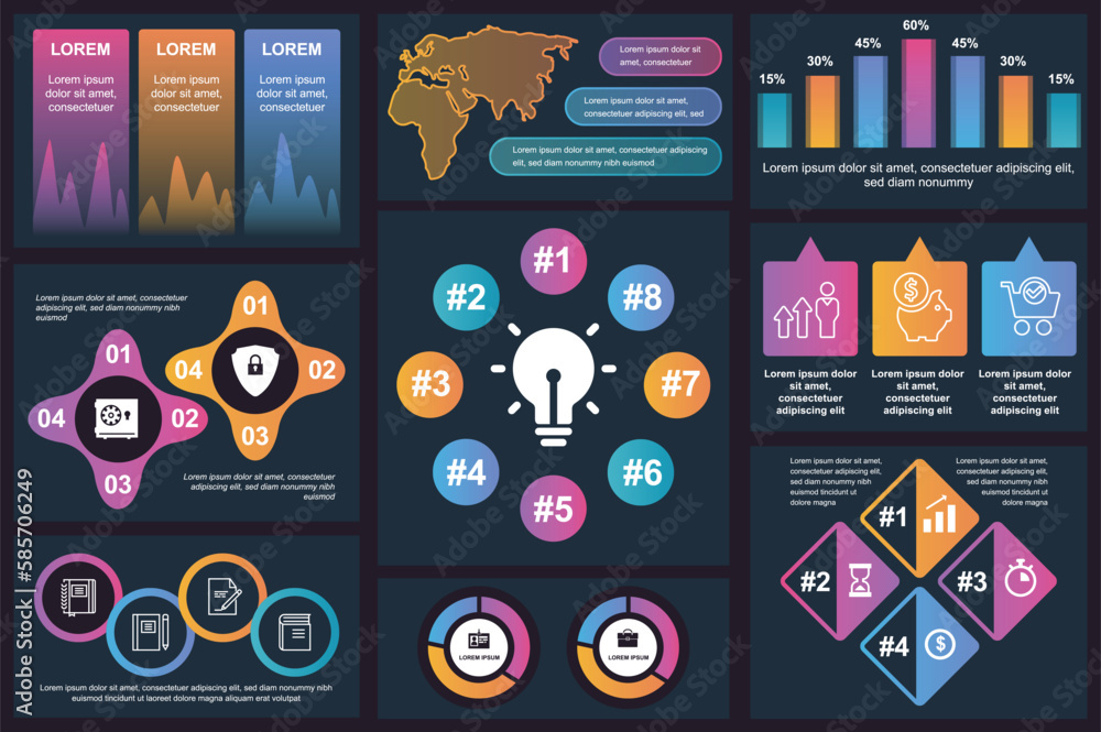 Poster set of infographic elements data visualization vector design template. can be used for steps, option