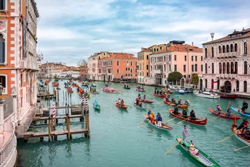 Foto auf Alu-Dibond Venice, Italy, Grand canal. Venice carnival opening with gondola boat water parade © Maresol