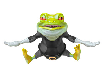 super frog is jumping with the legs wide open