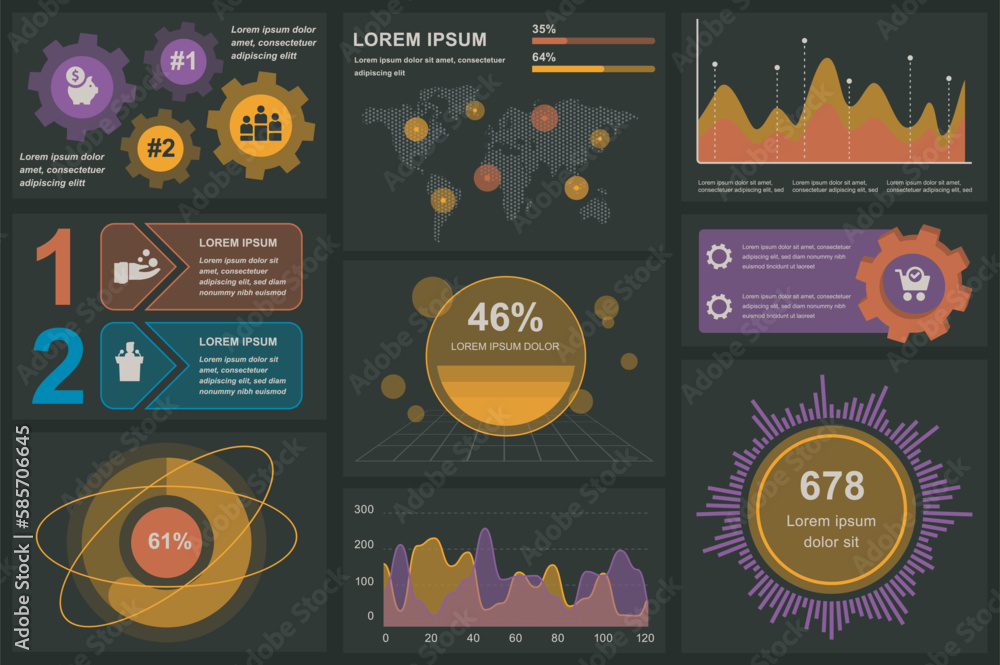 Aufkleber set of infographic elements data visualization vector design template. can be used for steps, option