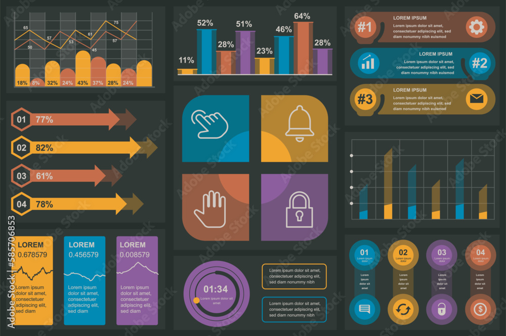 Aufkleber set of infographic elements data visualization vector design template. can be used for steps, option