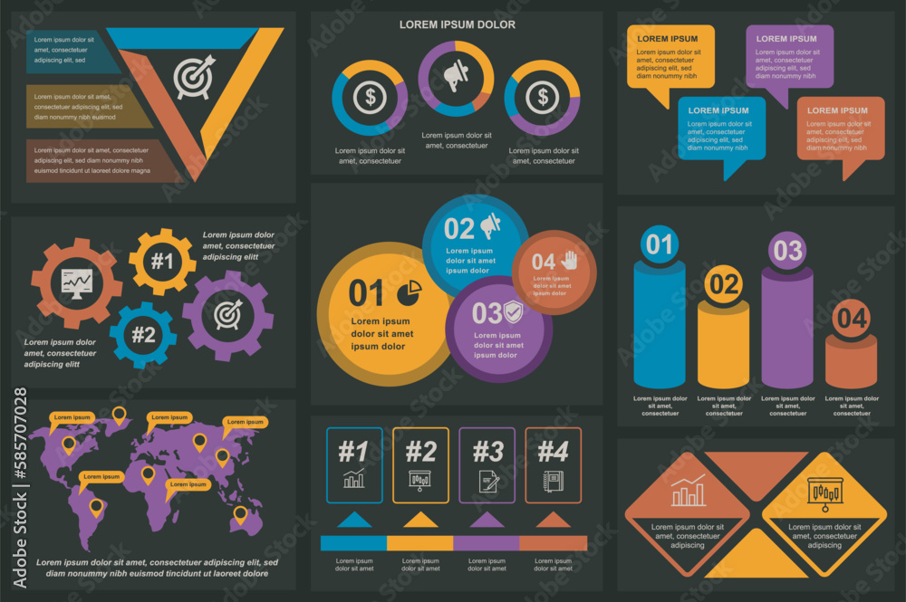 Poster Set of infographic elements data visualization vector design template. Can be used for steps, options, business process, workflow, diagram, flowchart concept, timeline, marketing icons, info graphics.