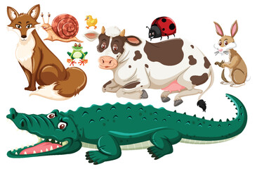 Naklejka premium Set of cute animals cartoon character