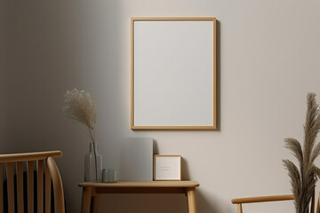 3D rendering view of a Wooden frame mock up - with cozy background, generative AI