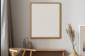 3D rendering view of a Wooden frame mock up - with cozy background, generative AI