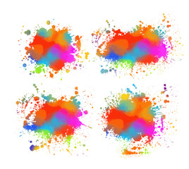 Grunge splatter. A set of colored blots on white. Mixed media. Vector illustration.
