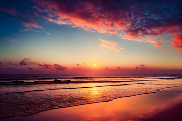 Obraz premium sunset on the beach, Generative AI Art Illustration 02