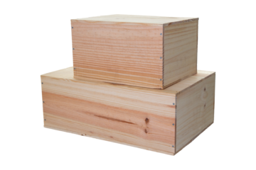 two Wooden box in png white isolated background for collection of six or twelves wine bottle