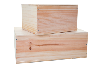 Wooden wine two Boxes side isolated on white PNG transparent background Wood box container for six twelves bottles