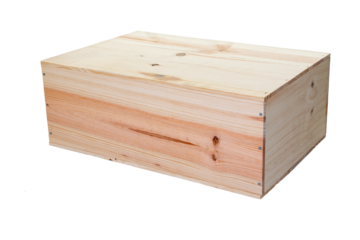 Wooden plywood box Mockup wine pack in isolated cutout PNG white background