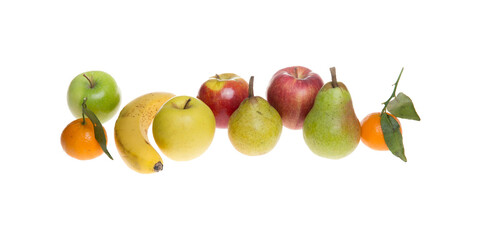 autumn winters fruits on png white background with clementine banana and mandarin pear apples isolated