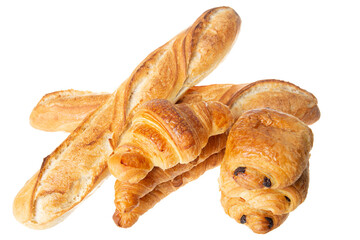chocolate bread french baguette and chocolatine croissant pastry french bakery in png white...