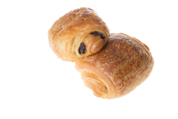 typical french bakery croissant with chocolate bar name in france chocolatine in white png isolated background