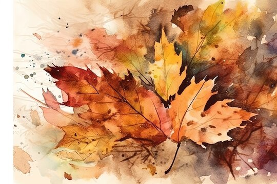 vibrant watercolor painting of a single maple leaf. Generative AI